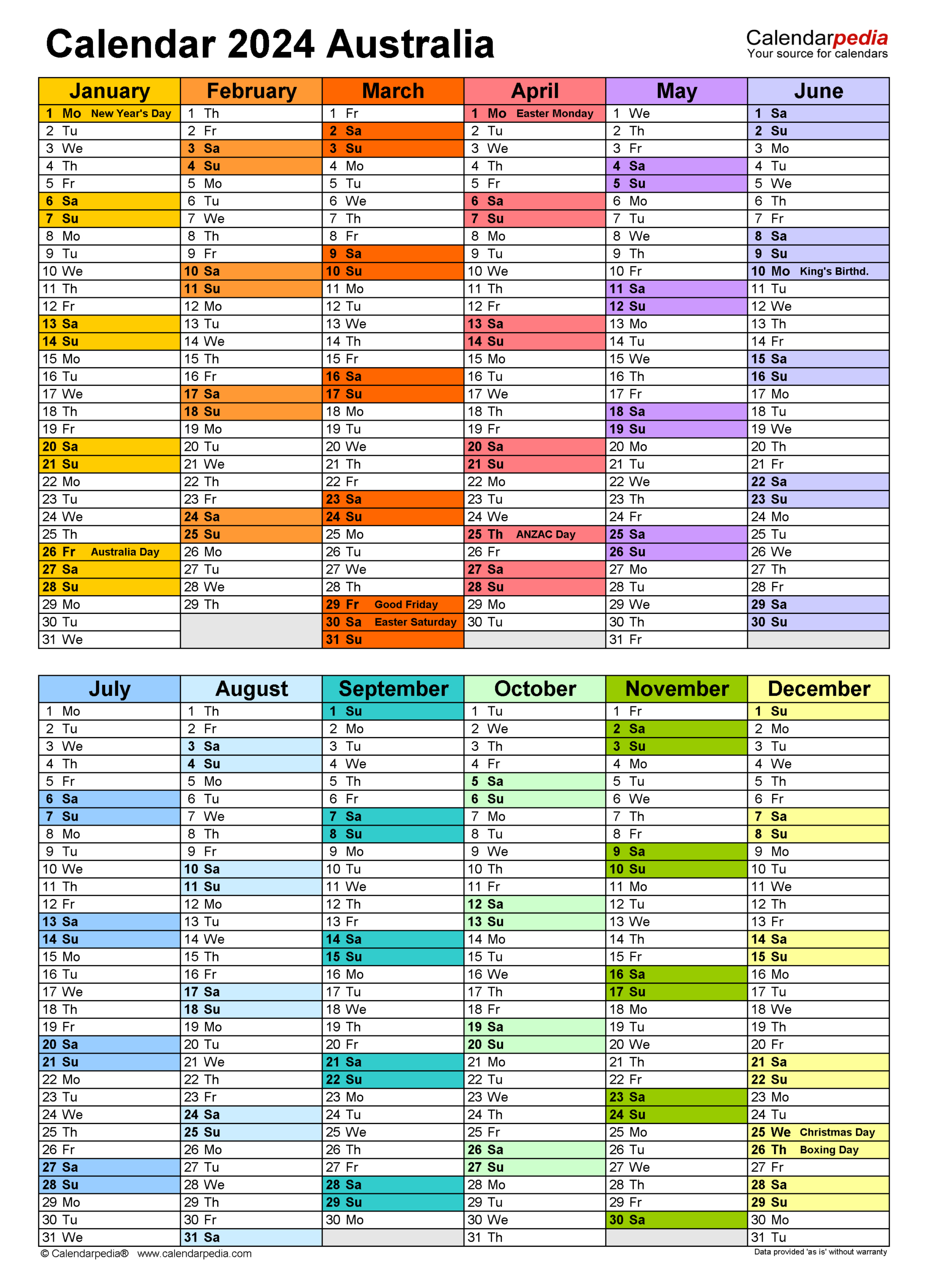 Australia Calendar 2024 - Free Printable Excel Templates |  Calendar 2024