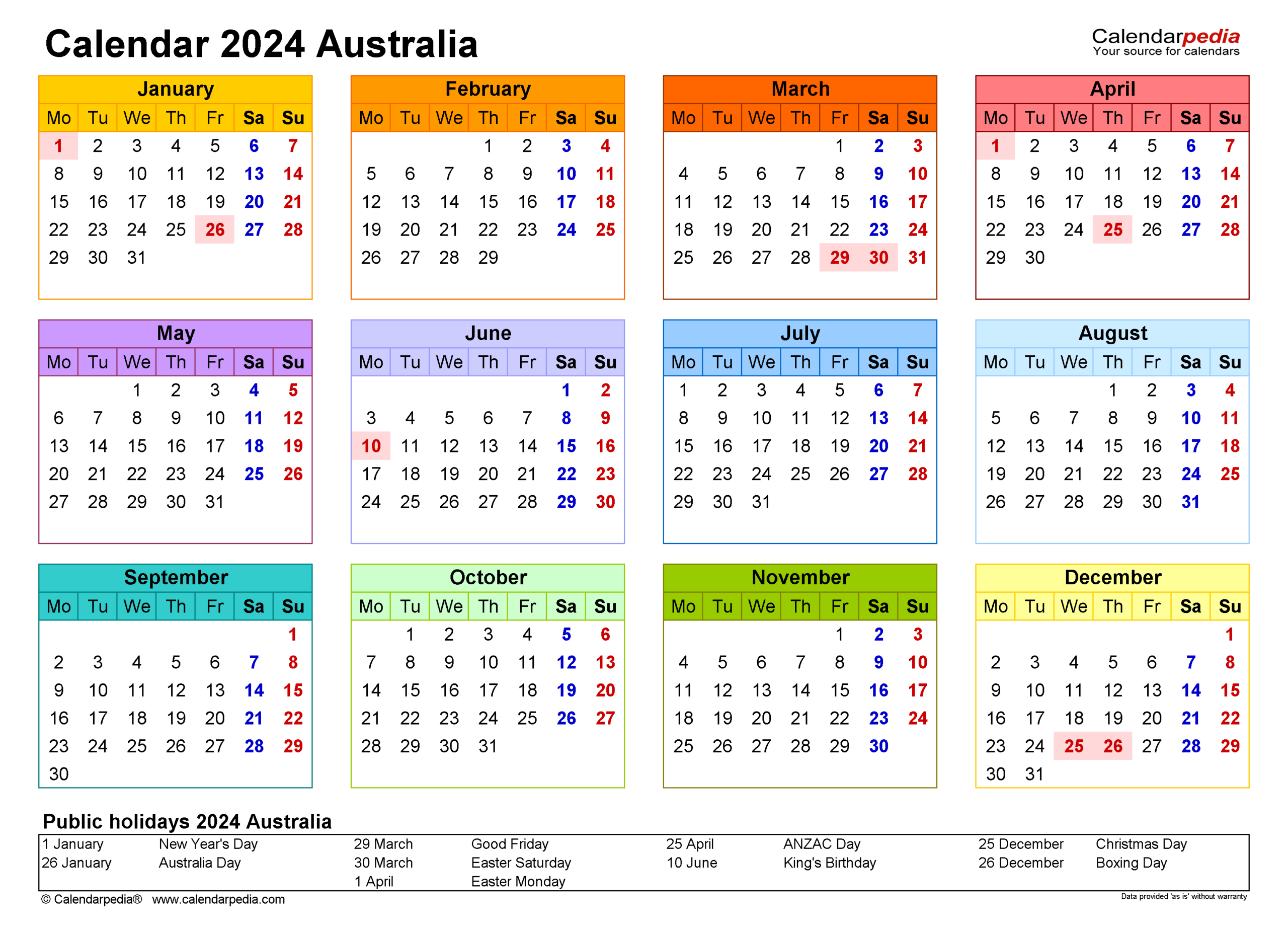 Australia Calendar 2024 - Free Printable Pdf Templates | 2024 Calendar Printable