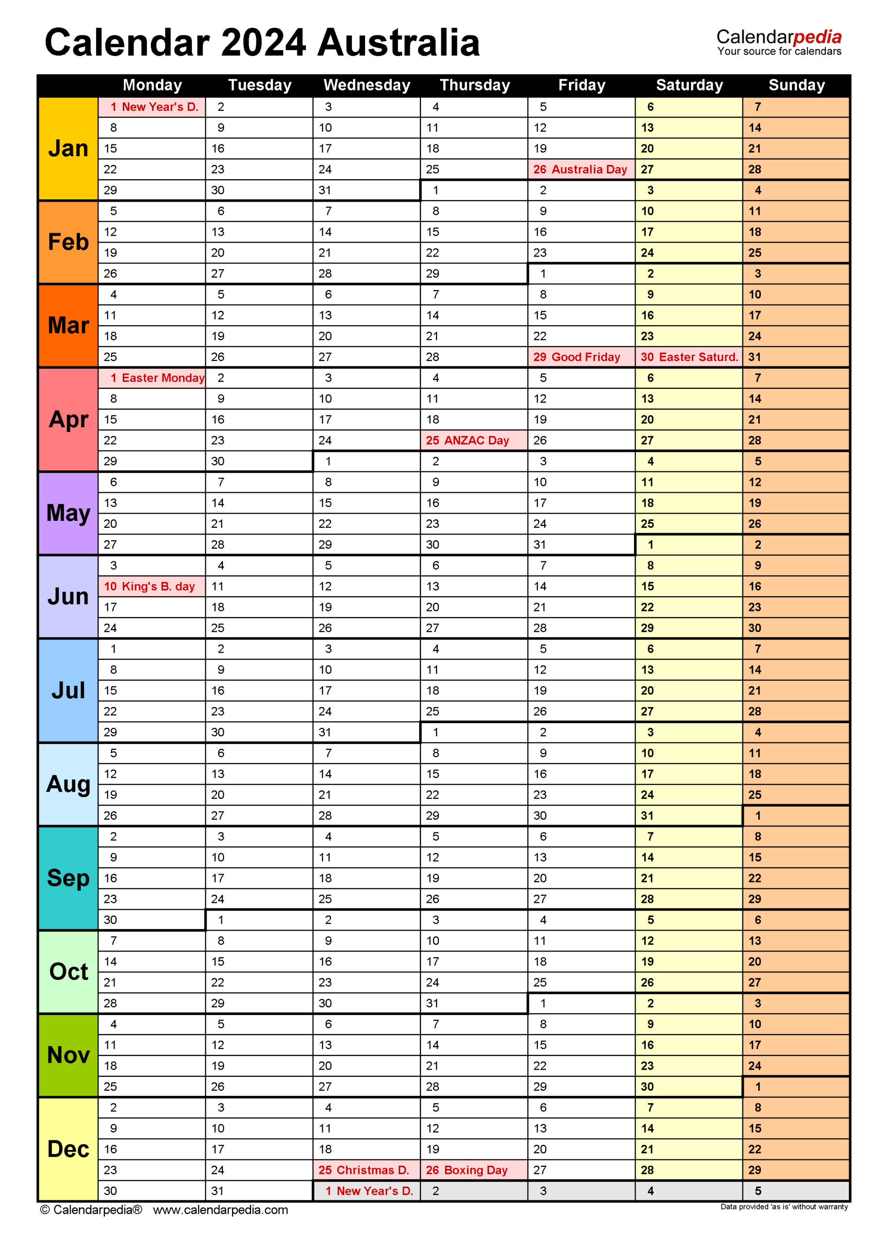 Australia Calendar 2024 - Free Printable Pdf Templates |  Calendar 2024