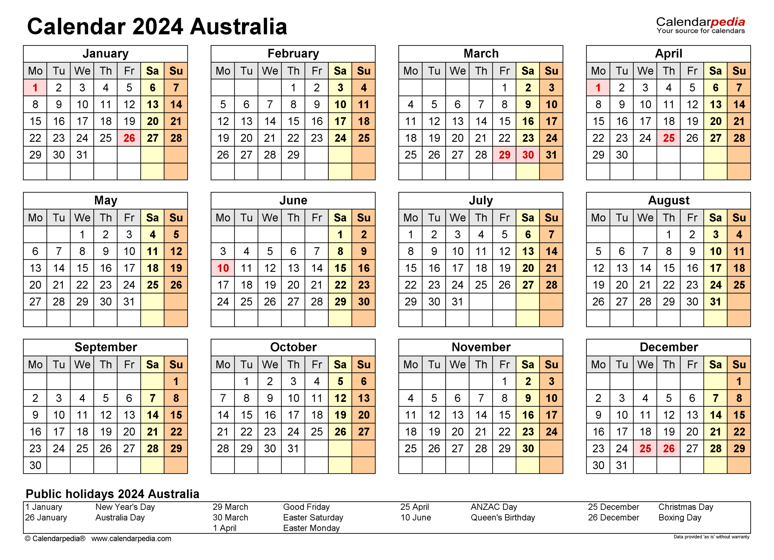 Australia Calendar 2024 - Free Printable Pdf Templates |  Calendar 2024