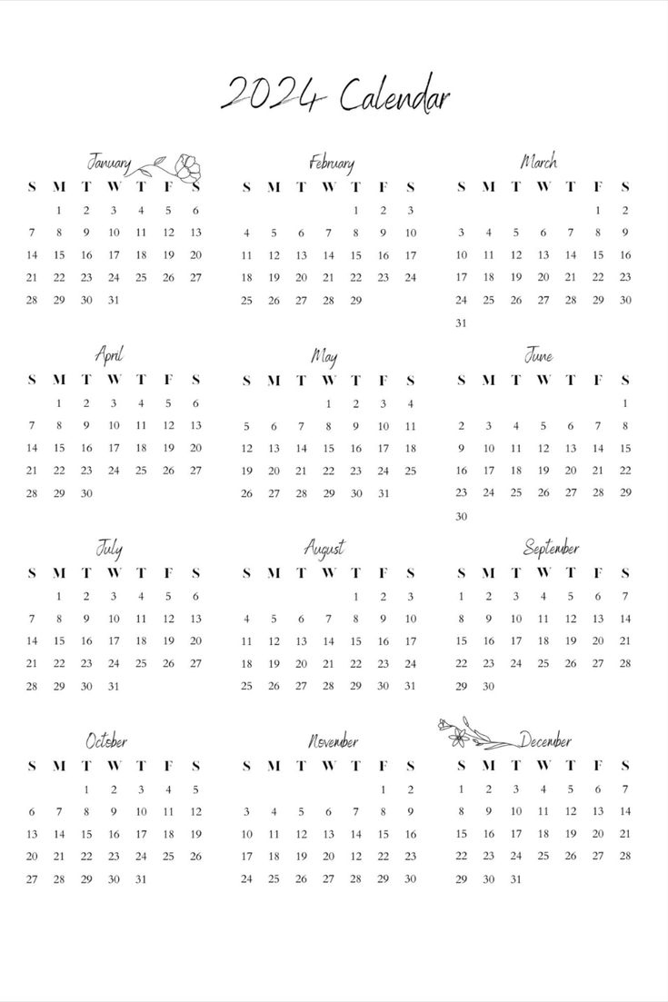 Basic Printable 2024 Calendar. Print Out The Entire Year Of - Etsy | 2024 Canadian Calendar Printable