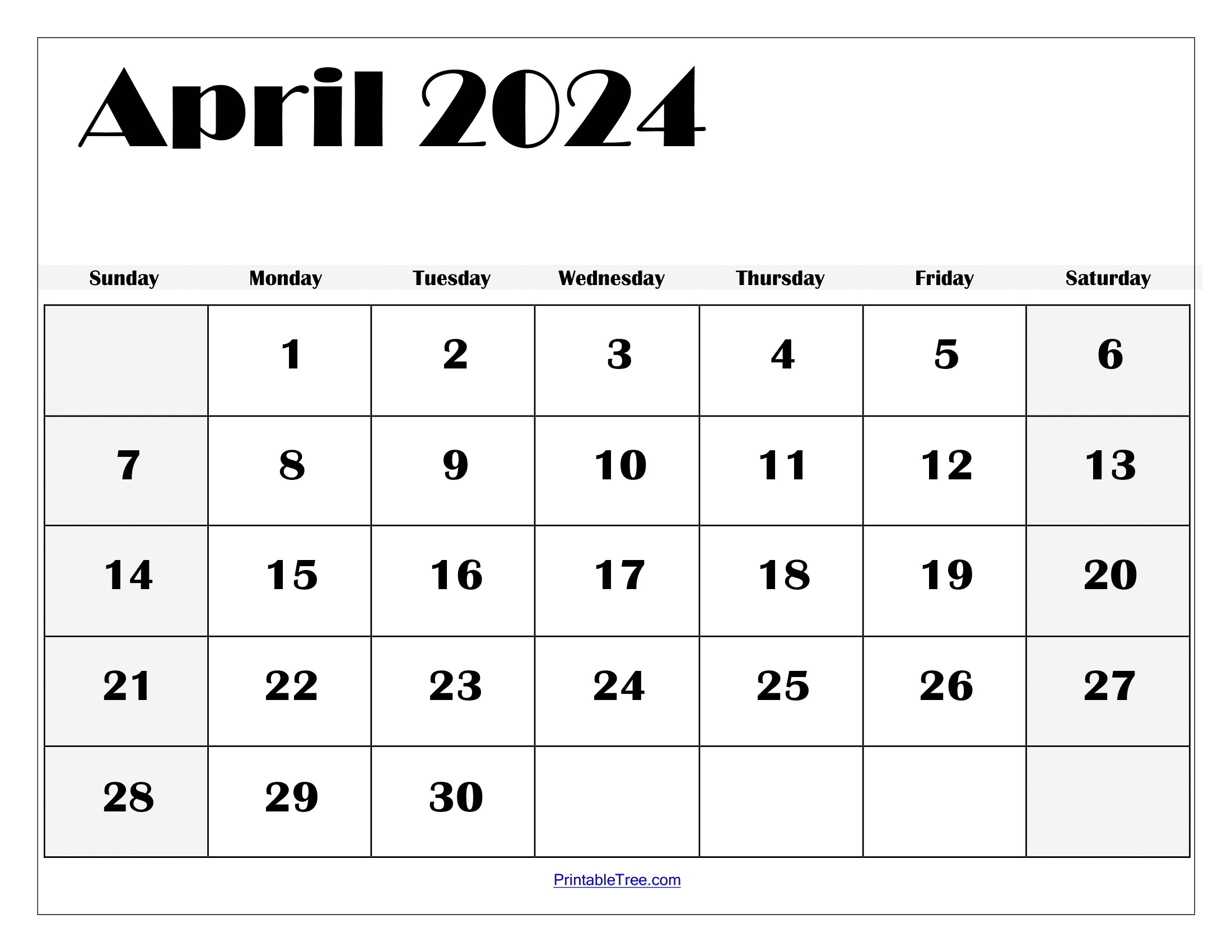 Blank April 2024 Calendar Printable Pdf Template With Holidays | Printable Calendar April 2024