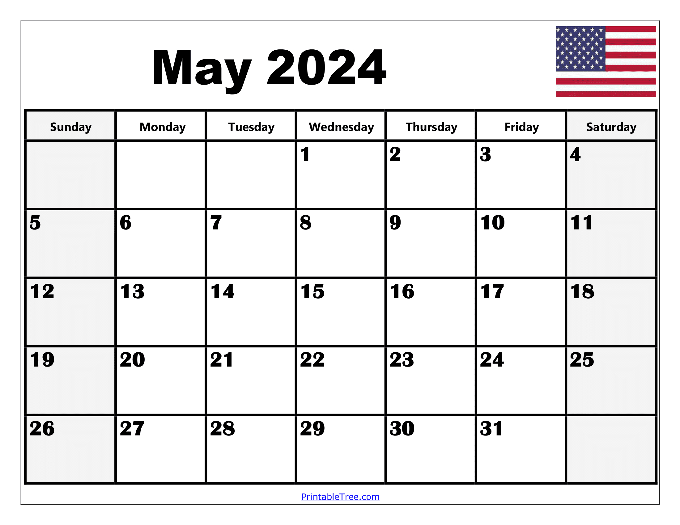 Blank May 2024 Calendar Printable Pdf Templates With Holidays | 2024 Printable Calendar with Holidays By Month