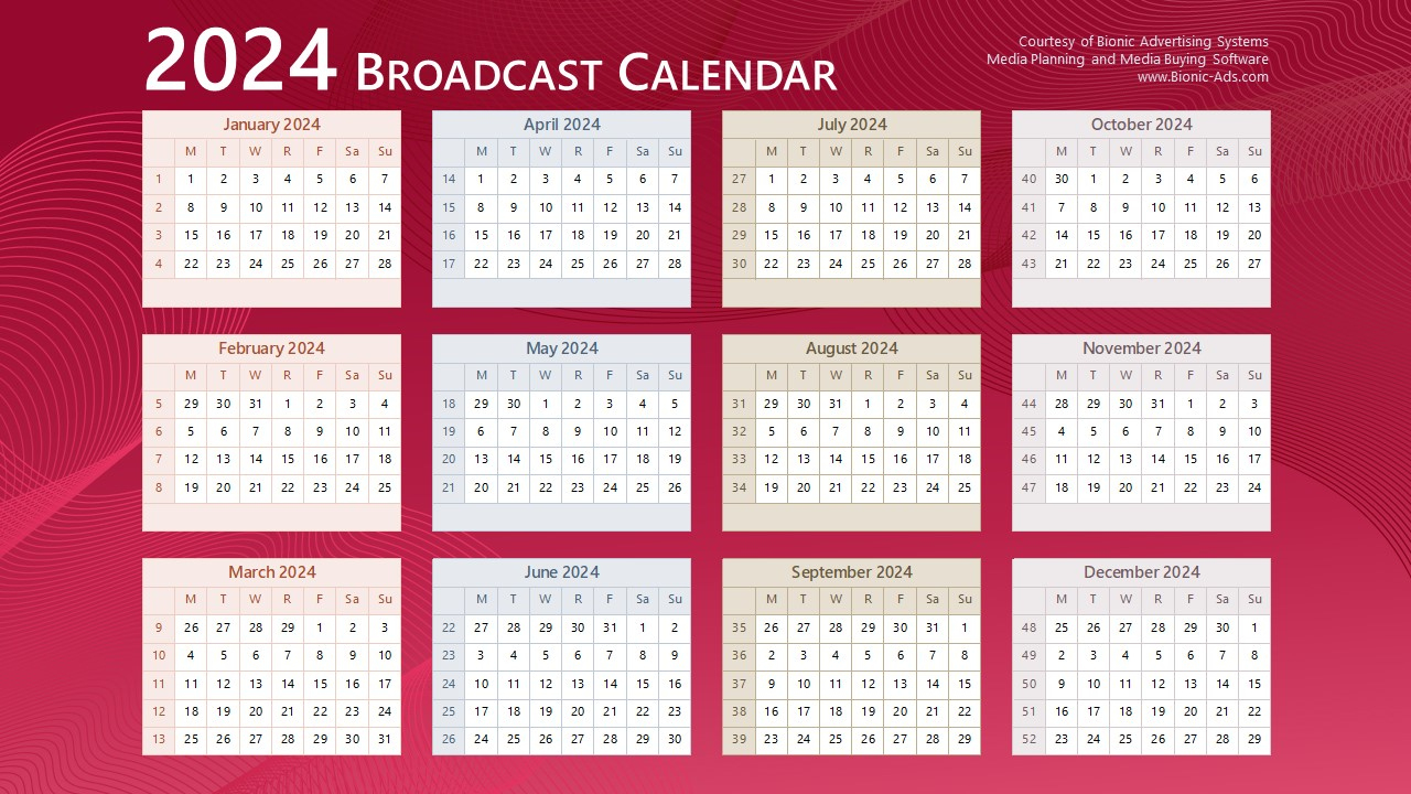 Broadcast Calendar 2024 – Free Downloads – Customizable | 2024 Broadcast Calendar Printable