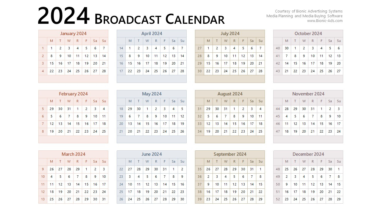 Broadcast Calendar 2024 – Free Downloads – Customizable | 2024 Broadcast Calendar Printable