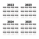 Calendar 2022, 2023, 2024 And 2025 Years. The Week Starts Sunday | 3 Year Calendar 2022 To 2024 Printable Free