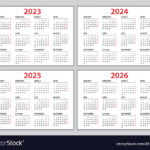 Calendar 2023 2024  2025  2026 Template Planner Vector Image | 3 Year Calendar 2024 To 2026 Printable