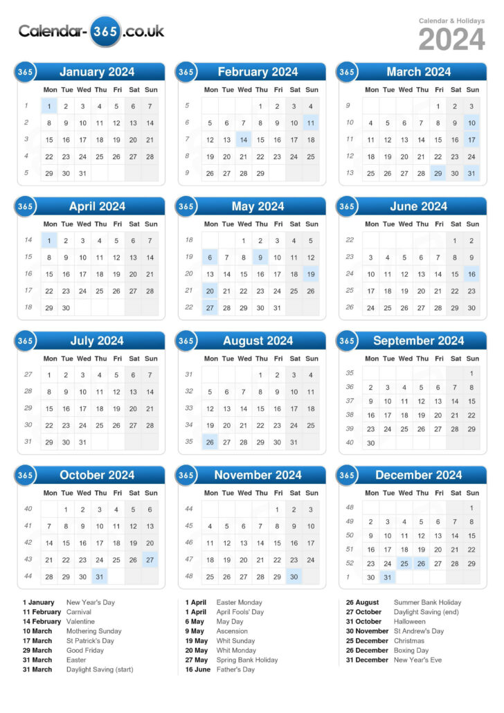 2023 Calendar 2024 Printable Uk | Calendar 2024