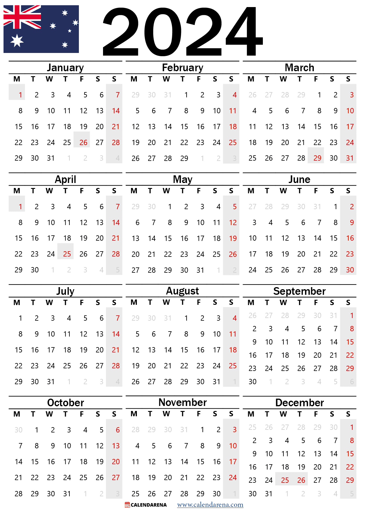 Calendar 2024 Australia With Holidays And Festivals | 2024 Calendar with Holidays Australia Printable