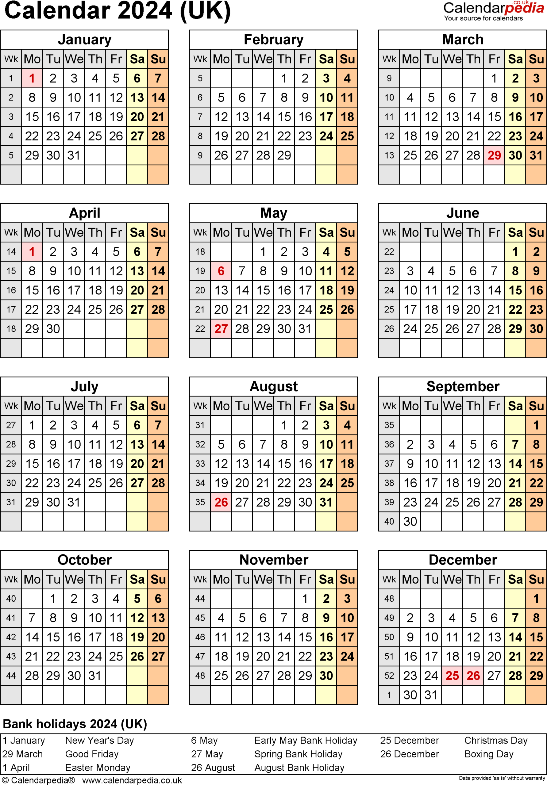 Calendar 2024 (Uk) - Free Printable Microsoft Word Templates | 2024 Calendar Free Printable Word