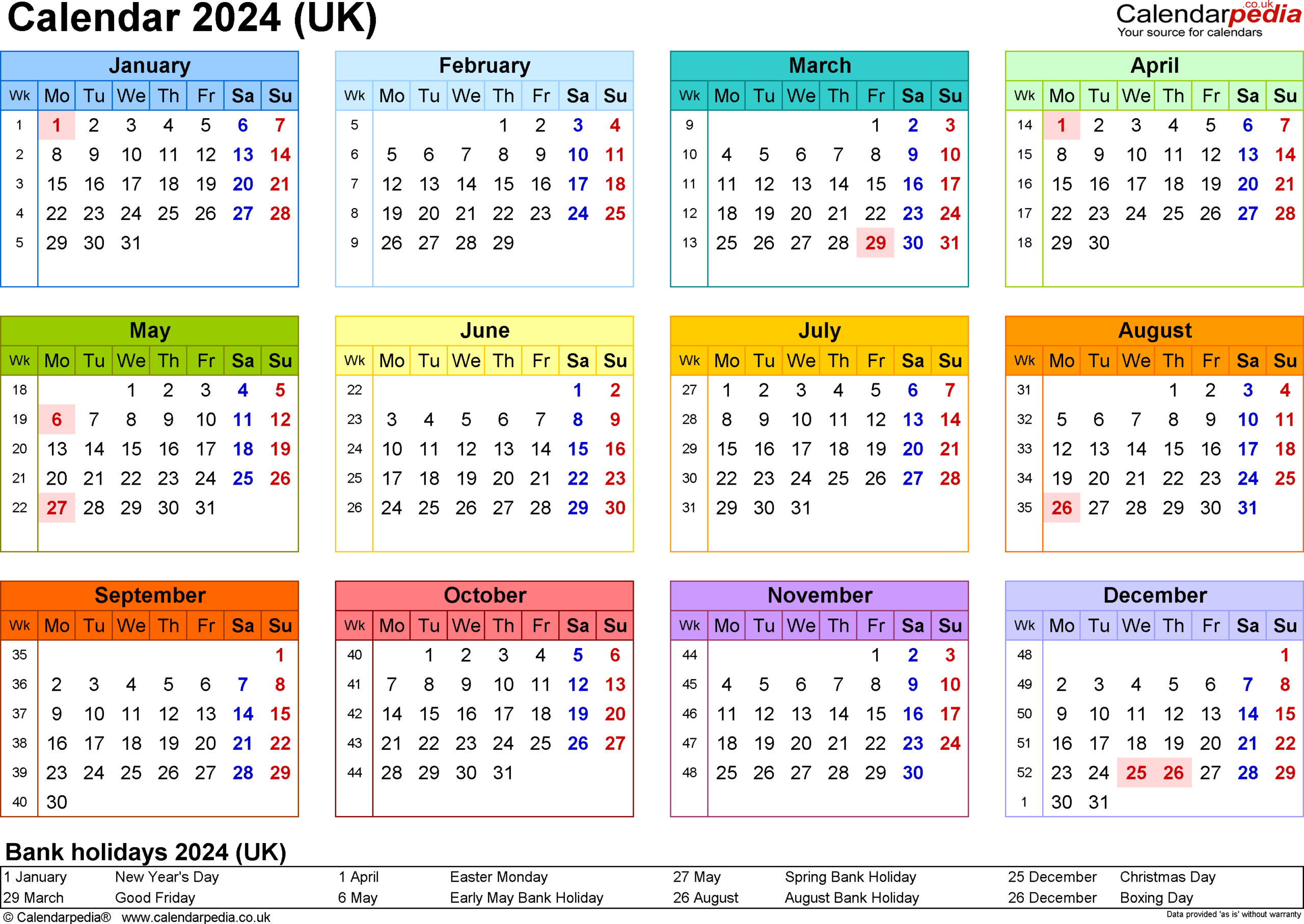 Calendar 2024 (Uk) - Free Printable Microsoft Word Templates | 2024 Printable Calendar Word