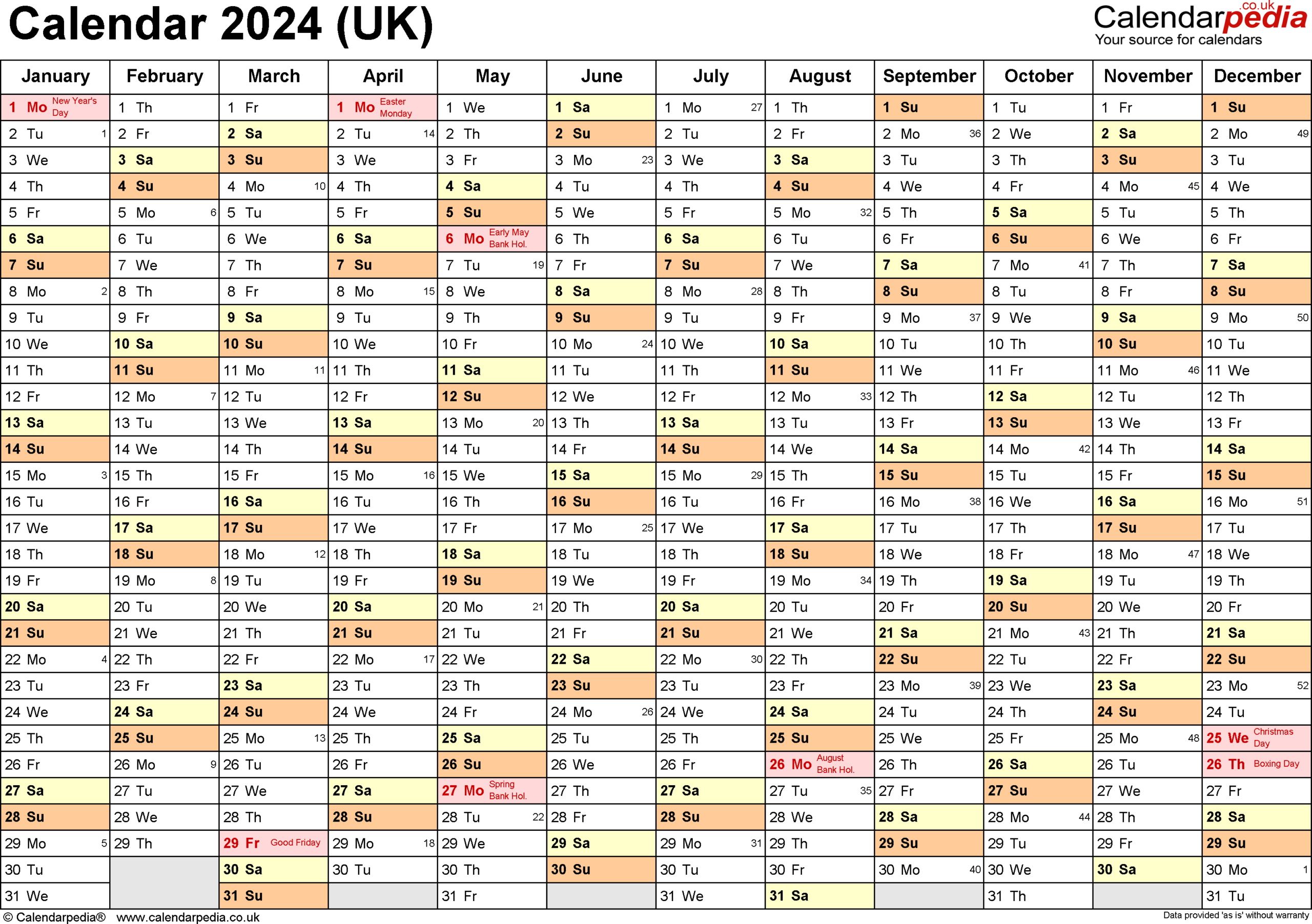 Calendar 2024 (Uk) - Free Printable Pdf Templates | 2024 Calendar Printable Calendarpedia