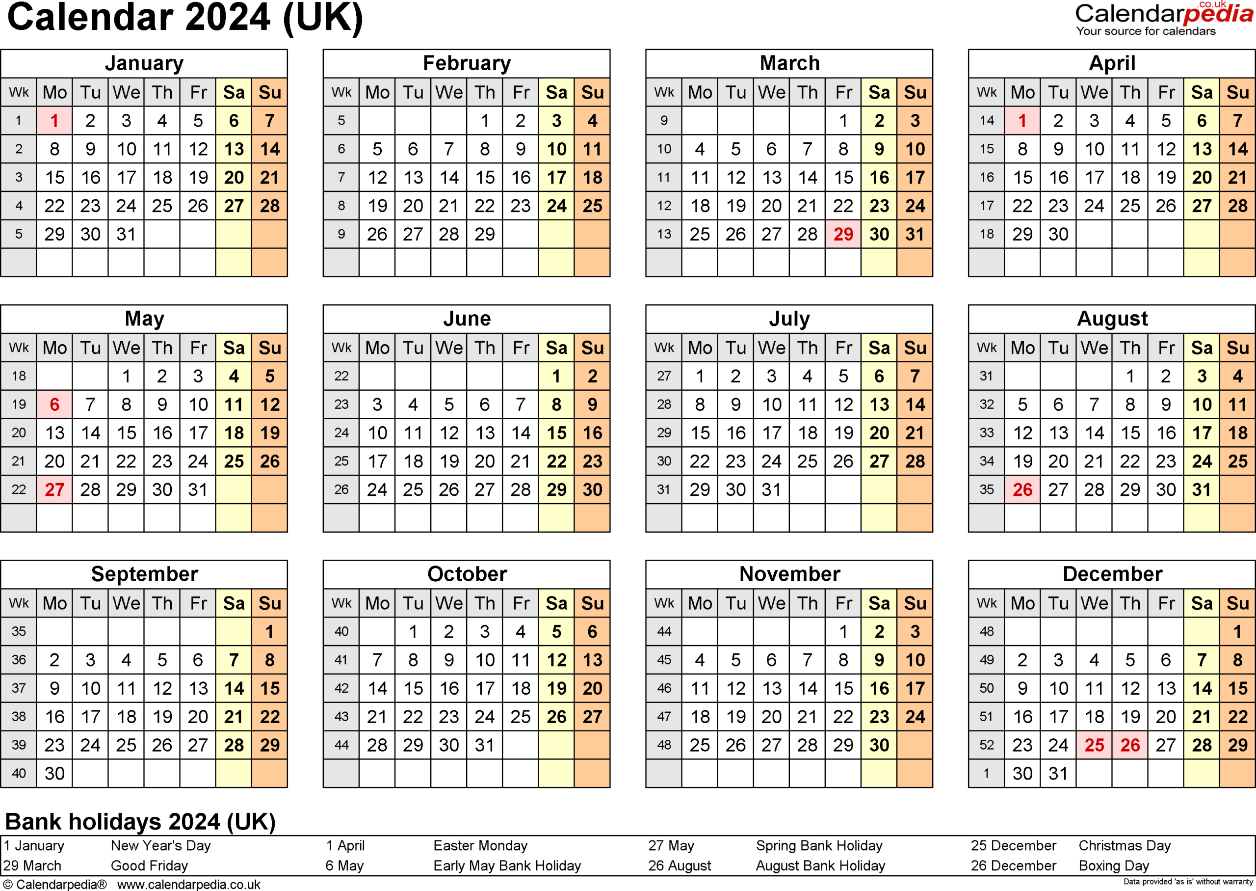 Calendar 2024 (Uk) - Free Printable Pdf Templates | 2024 Calendar UK with Bank Holidays Printable