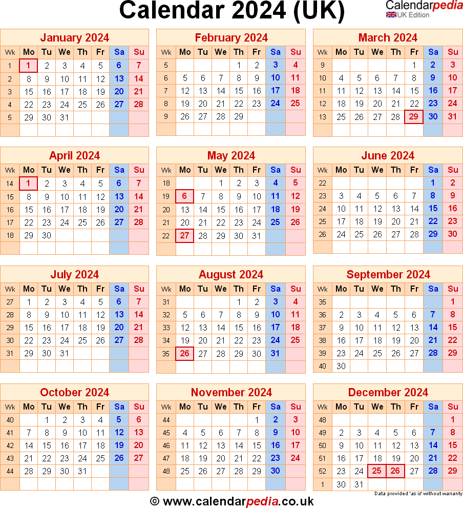 Calendar 2024 Uk With Bank Holidays &amp;amp; Excel/Pdf/Word Templates | 2024 Printable Calendar Uk