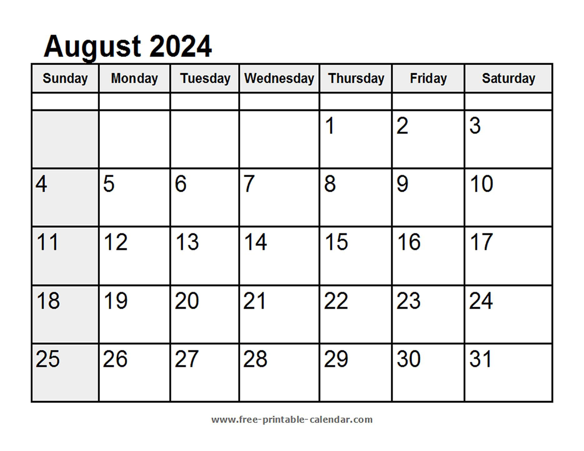 August 2024 Free Printable Calendar | Calendar 2024 | Printable ...