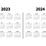 Calendar English 2023 And 2024 Years. The Week Starts Sunday | 2 Year Printable Calendar 2023 And 2024