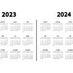 Calendar English 2023 And 2024 Years. The Week Starts Sunday |  Calendar 2024