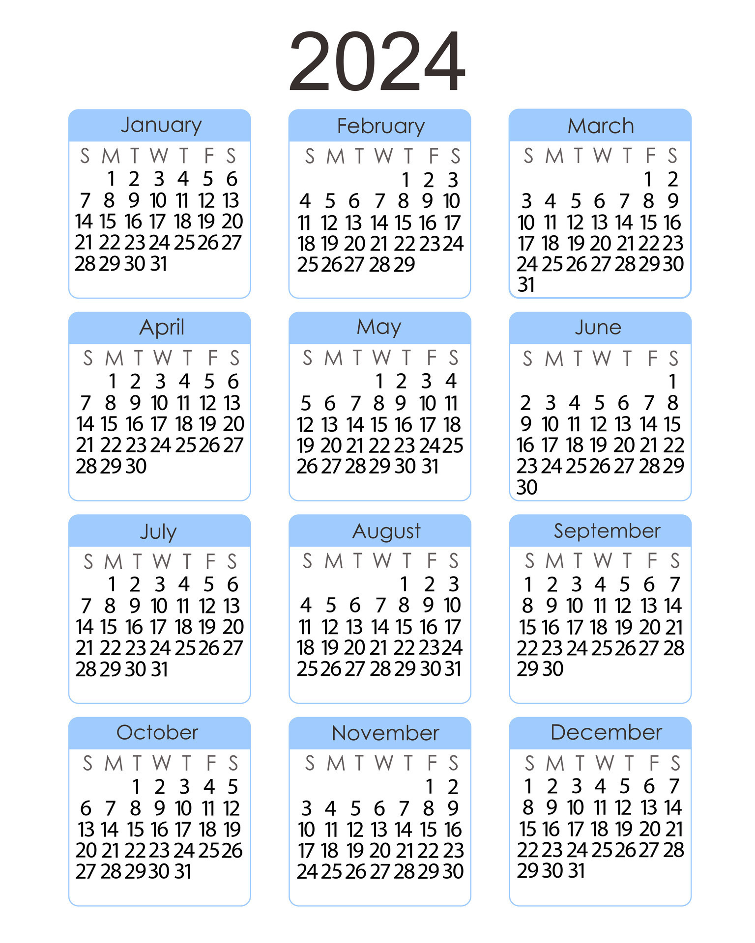 2024 Calendar Printable Vertical | Calendar 2024 | Printable Calendar 2024