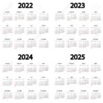 Calendrier 2022, 2023, 2024, 2025 Ans. La Semaine Commence Le | 3 Year Calendar 2022 To 2024 Printable