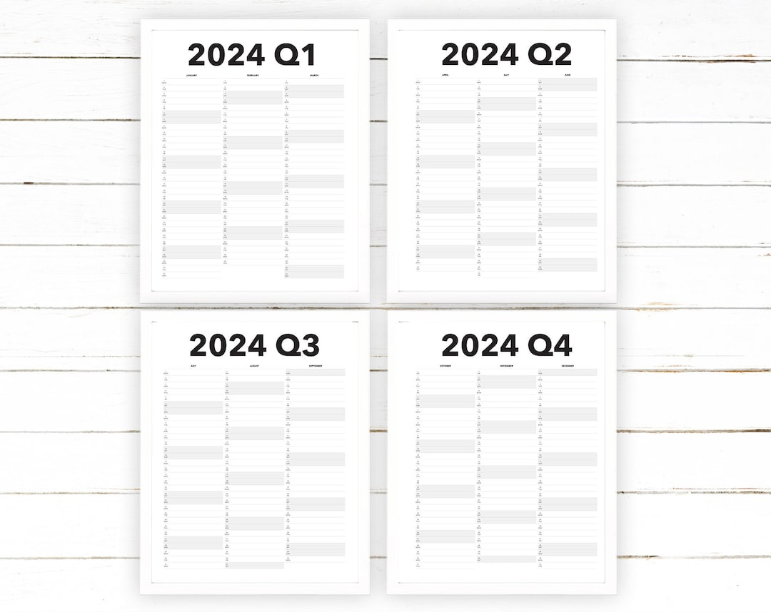 Calendrier Trimestriel 2024 Imprimable Blank Dated Quarterly Year | Quarterly Printable Calendar 2024