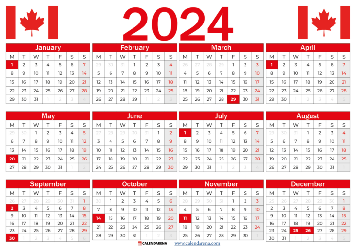 2024 Calendar Canada with Holidays Printable | Calendar 2024