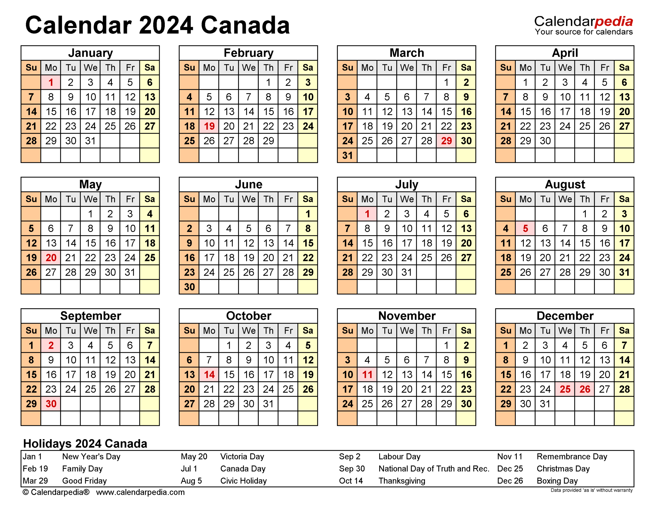 Canada Calendar 2024 - Free Printable Excel Templates | 2024 Calendar Canada With Holidays Printable