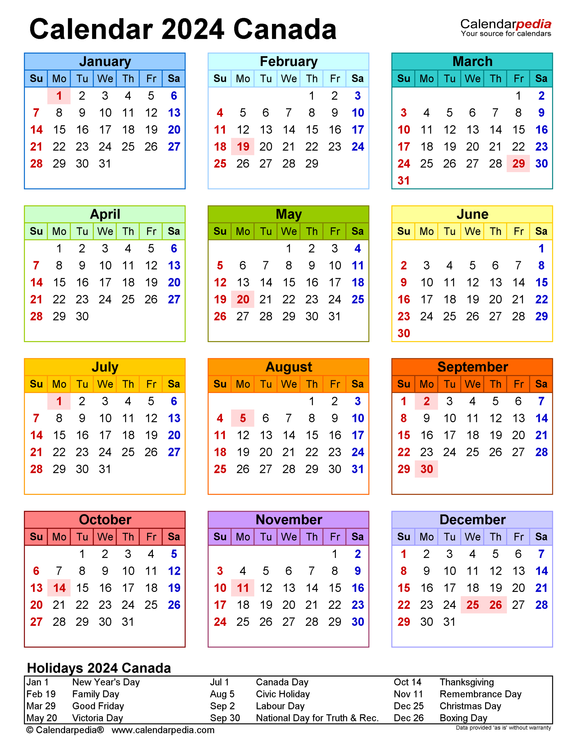 2024 Canadian Calendar Printable Calendar 2024 Printable Calendar 2024