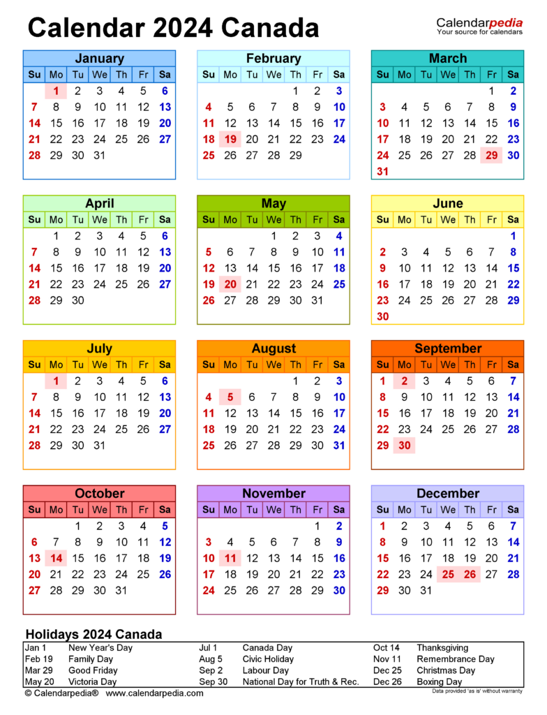 Calendar 2024 Canada Printable | Calendar 2024 | Printable Calendar 2024