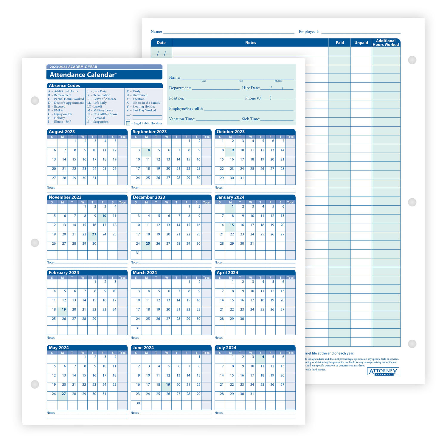 Complyrightdealer | 2023-2024 Academic Year Employee Attendance | 2024 Employee Attendance Calendar Printable