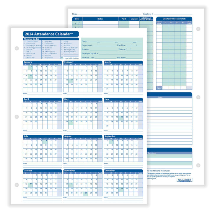 2024 Attendance Calendar Printable Free | Calendar 2024