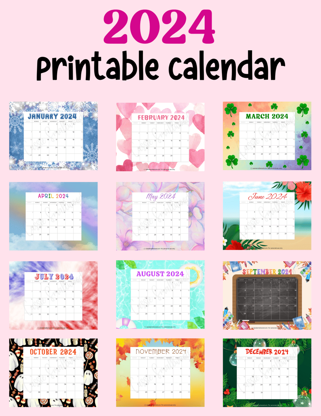 Cute Free Printable Monthly Calendar 2024 - Cassie Smallwood | 2024 Printable Calender