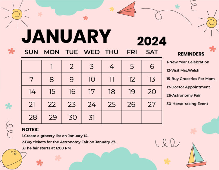 January 2024 Printable Calendar Word | Calendar 2024