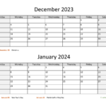 December 2023 And January 2024 Calendar | Wikidates |  Calendar 2024