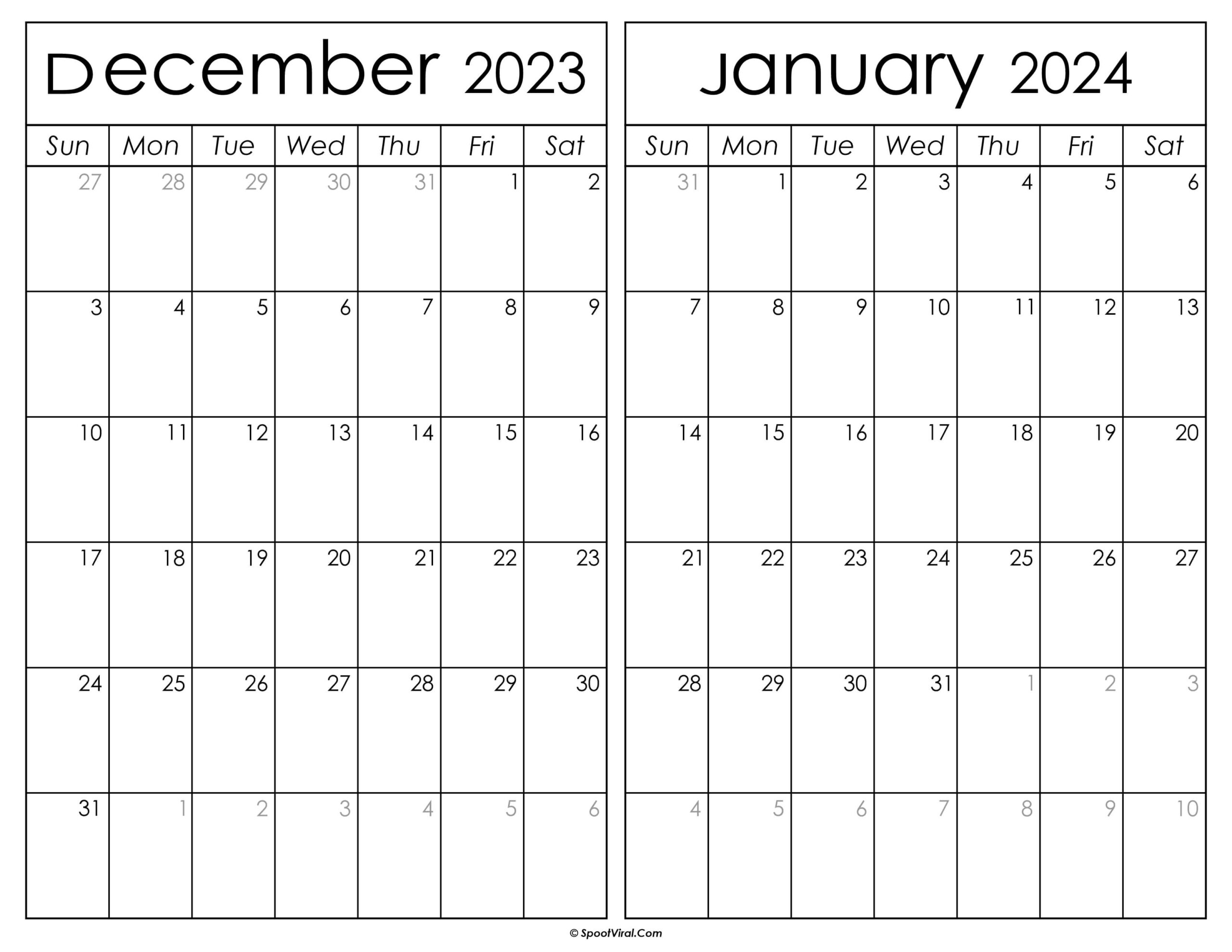 December 2023 January 2024 Calendar Templates - Spootviral |  Calendar 2024