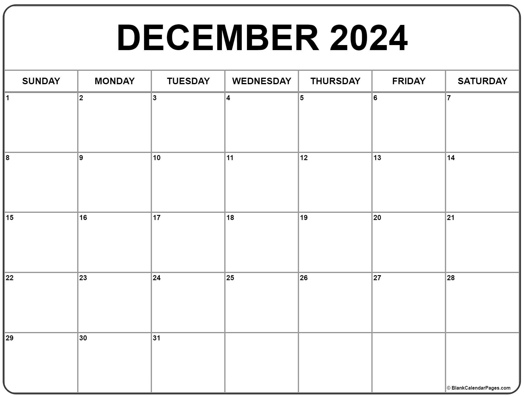 December 2024 Calendar | Free Printable Calendar | December 2024 Calendar Printable