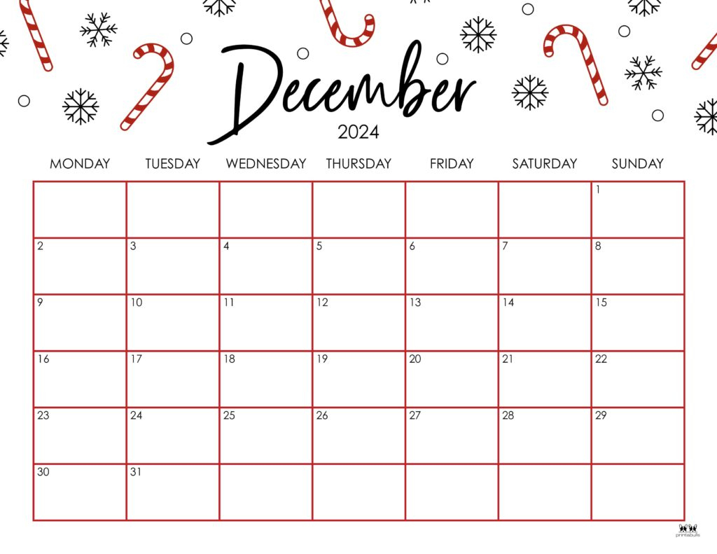 December 2024 Calendars - 50 Free Printables | Printabulls | December 2024 Calendar Printable