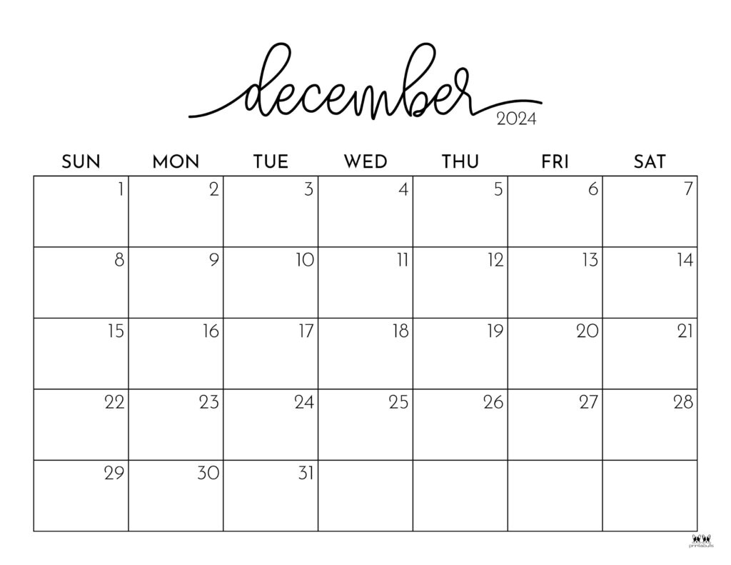 December 2024 Calendars - 50 Free Printables | Printabulls | December 2024 Calendar Printable