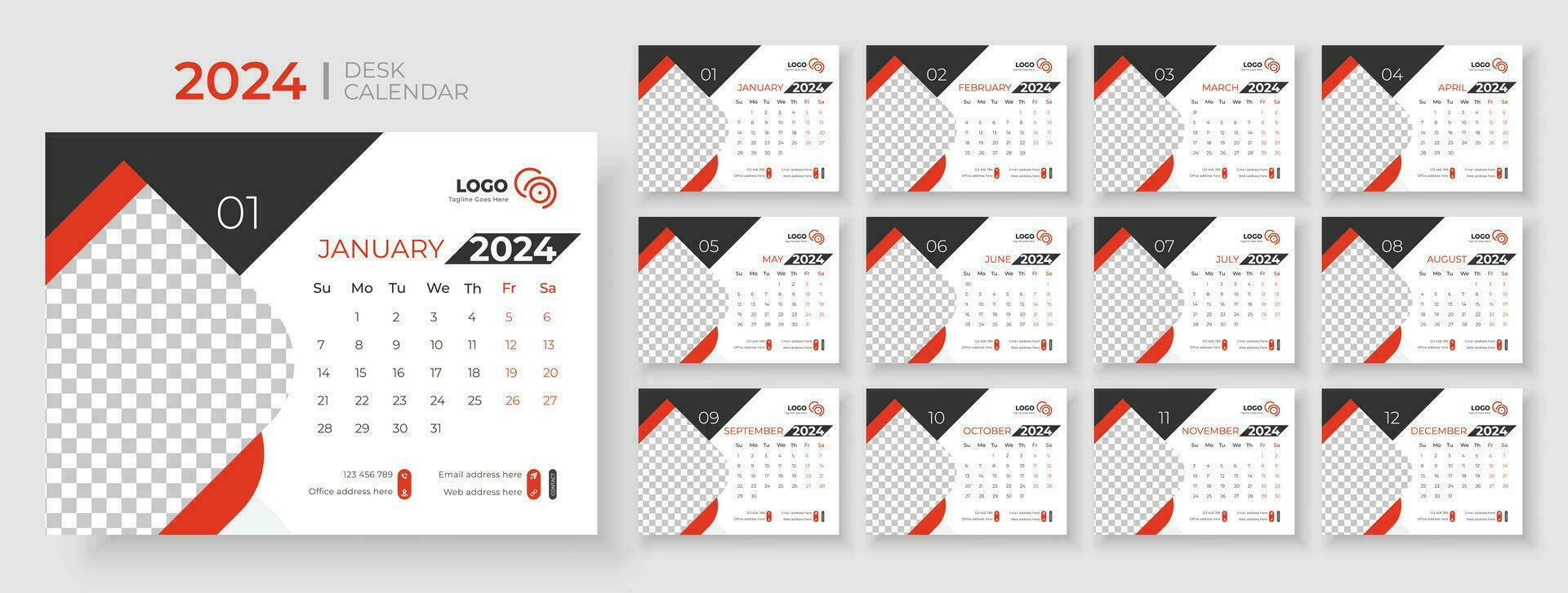 Desk Calendar 2024 Template Design, Office Calendar 2024,Week |  Calendar 2024