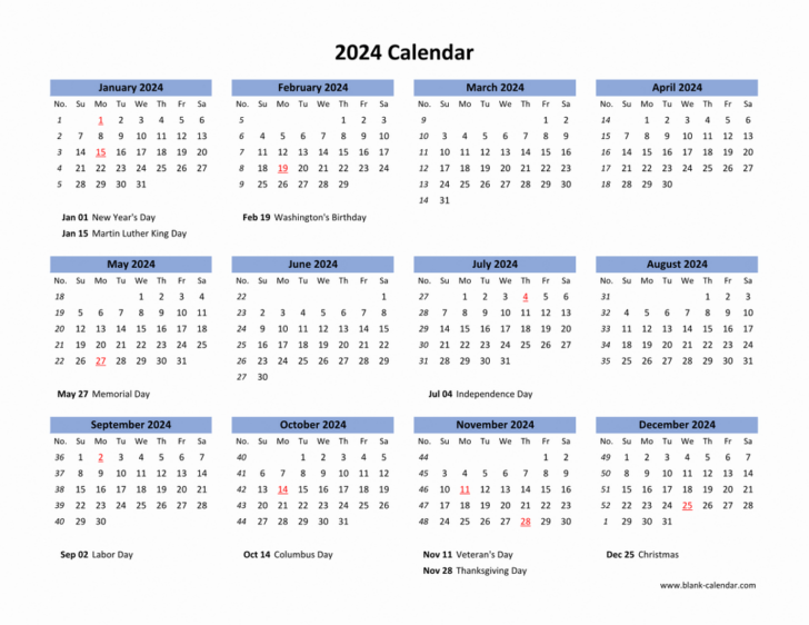 Free Printable Calendar 2024 with Us Holidays | Calendar 2024