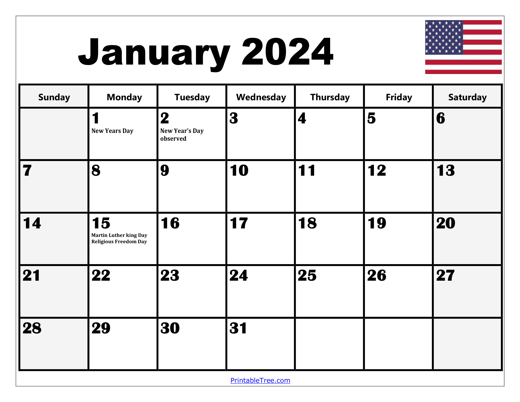 Download Free Monthly 2024 Calendar Printable Pdf With Holidays | 2024 Free Printable Monthly Calendar With Holidays