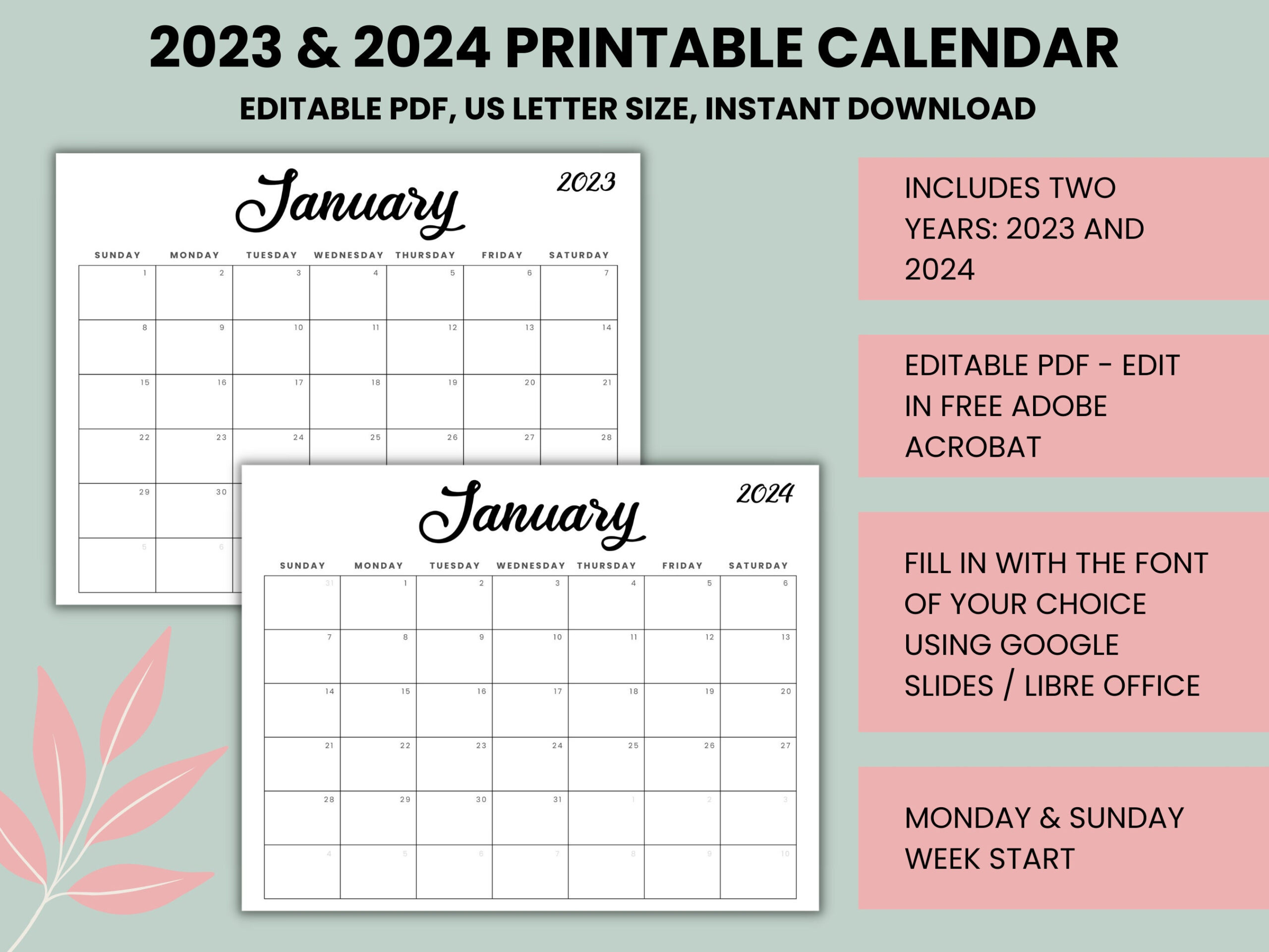 Editable 2023 Calendar 2024 Calendar 2024 Monthly Planner |  Calendar 2024