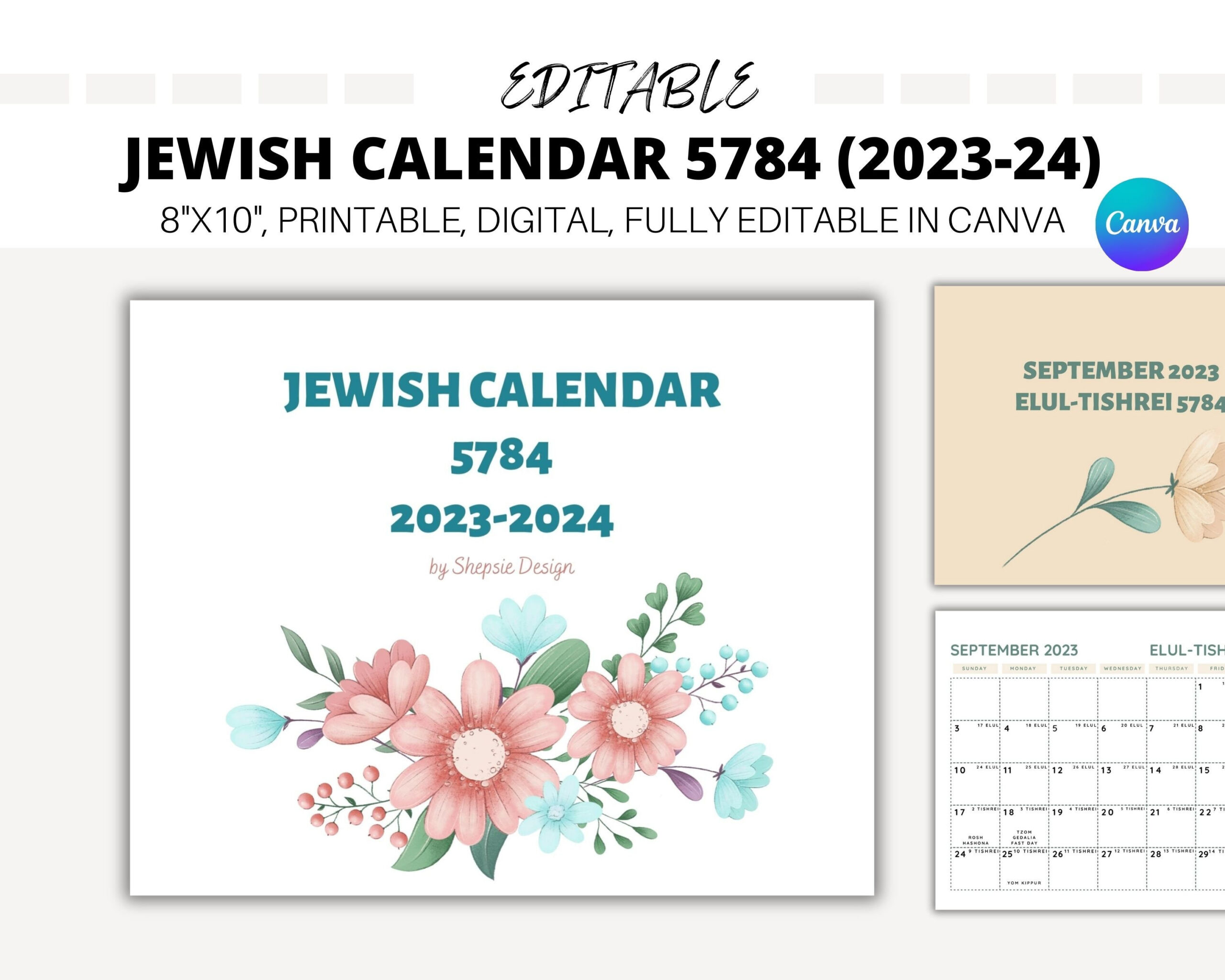 Editable Jewish Calendar 2024, Hebrew Calendar 5784, Printable Jewish  Calendar 5784, Jewish Holidays Calendar For Wall, Wall Calendar | Jewish Calendar 2023 2024 Printable