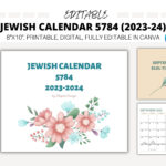 Editable Jewish Calendar 2024, Hebrew Calendar 5784, Printable Jewish  Calendar 5784, Jewish Holidays Calendar For Wall, Wall Calendar | Printable Jewish Calendar 2023 2024