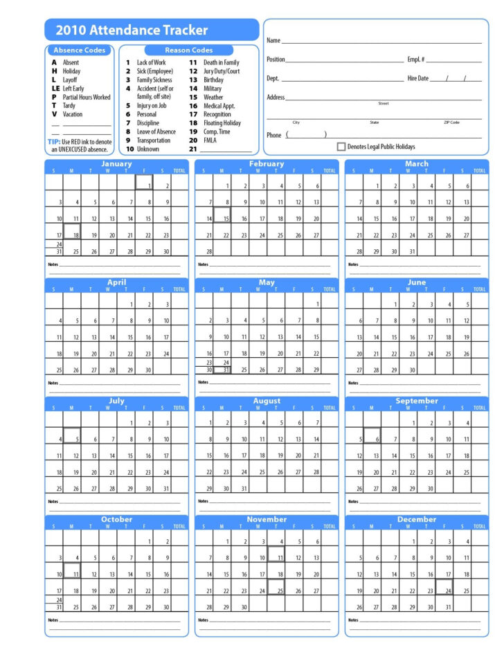 2024 Employee Attendance Calendar Printable | Calendar 2024