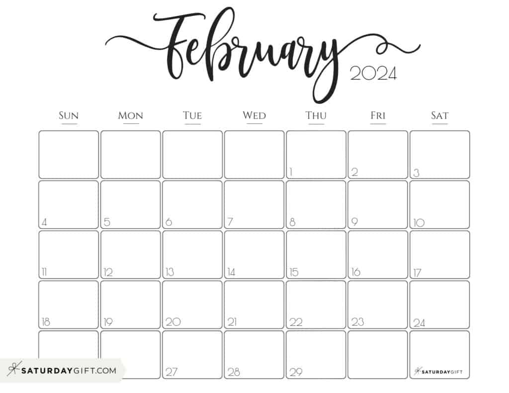 February 2024 Calendar - 20 Cute &amp;amp; Free Printables | Saturdaygift |  Calendar 2024