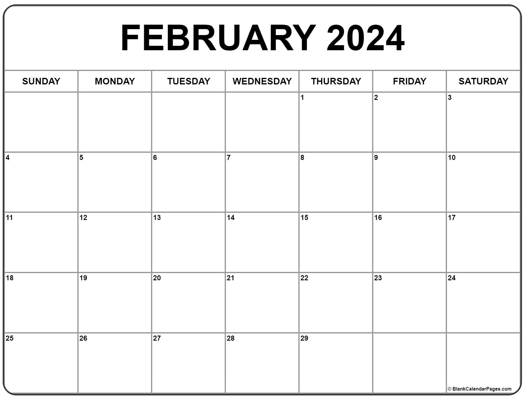 February 2024 Calendar | Free Printable Calendar | Printable Calendar February 2024