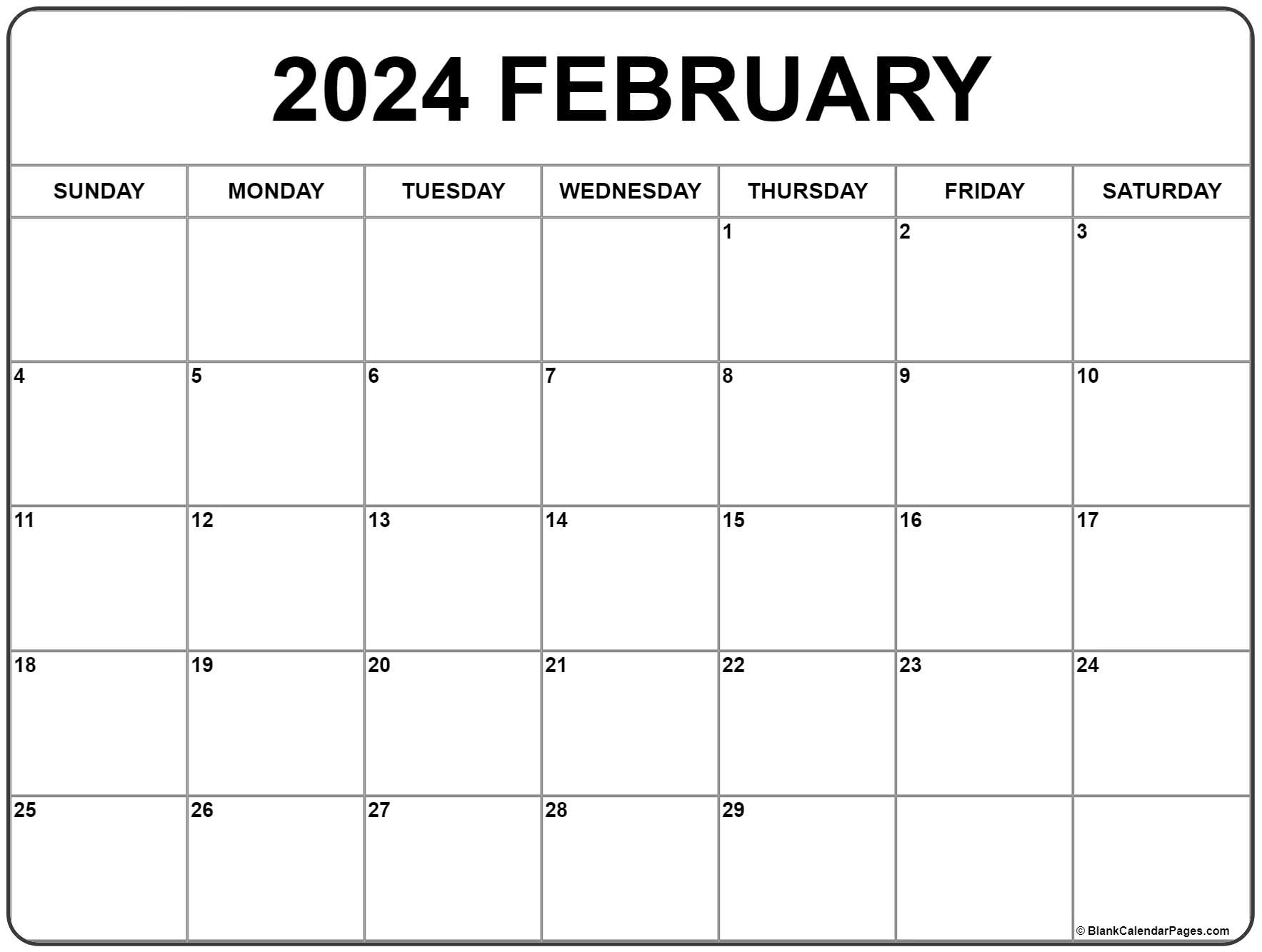 February 2024 Calendar | Free Printable Calendar | Printable Calendar February 2024