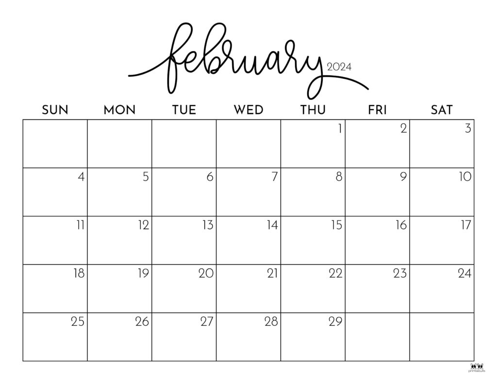 February 2024 Calendars - 50 Free Printables | Printabulls | February 2024 Calendar Printable