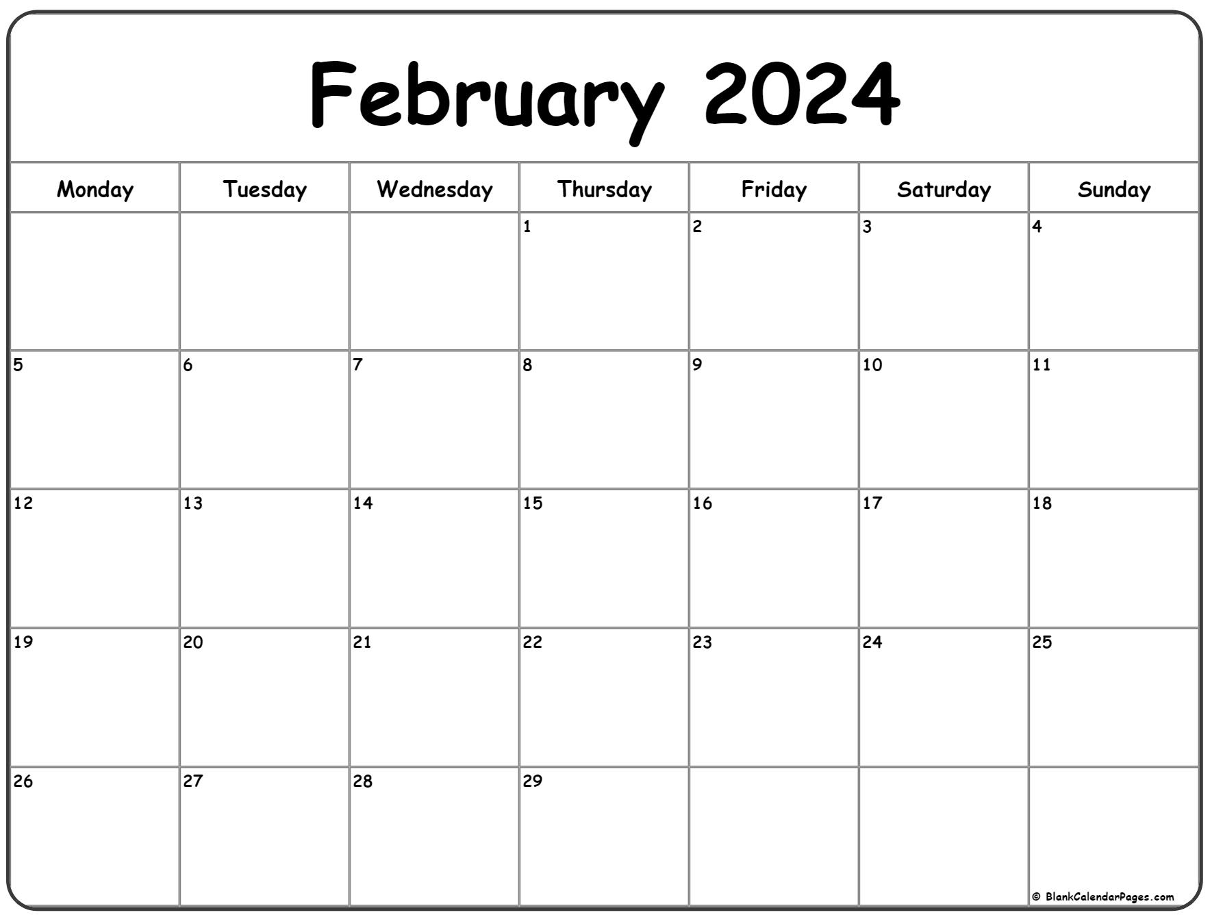 February 2024 Monday Calendar | Monday To Sunday | February 2024 Printable Calendar