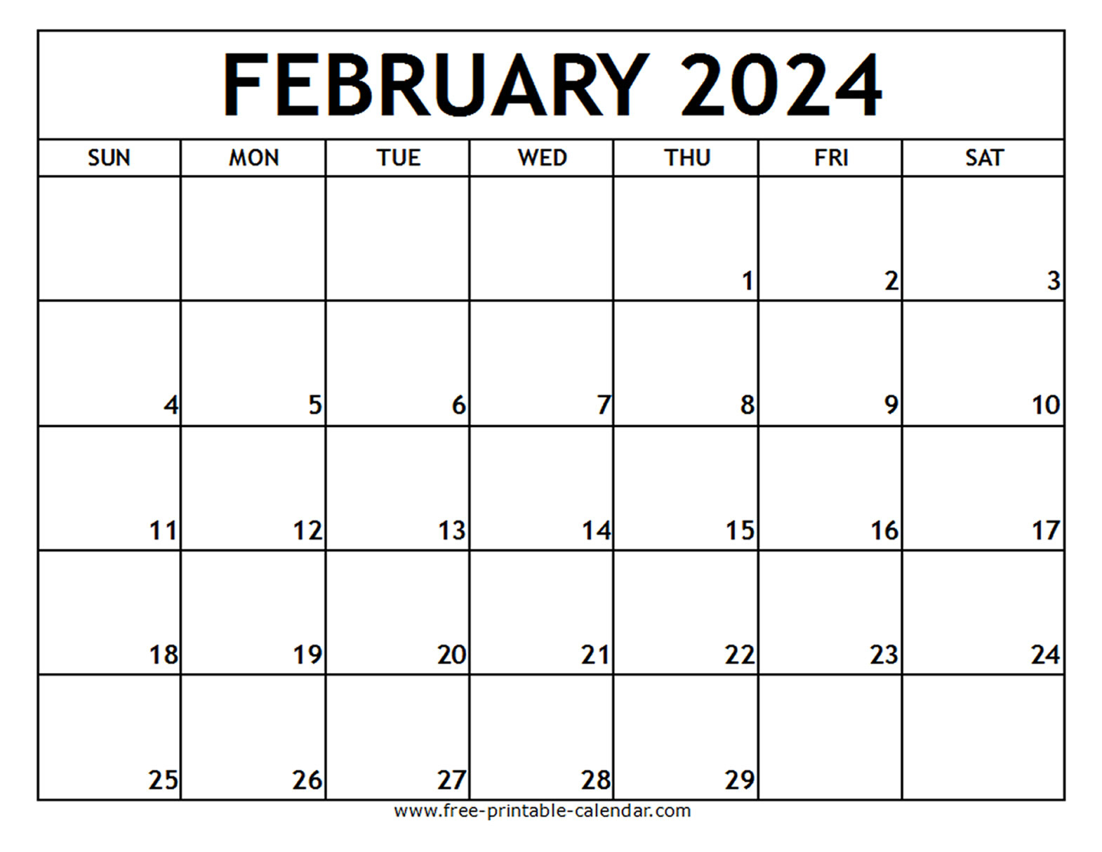 February 2024 Printable Calendar - Free-Printable-Calendar | February 2024 Printable Calendar